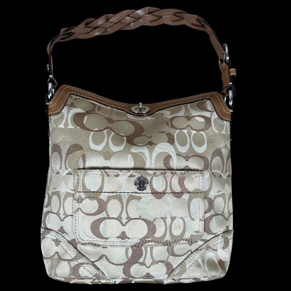 Coach Handbags - Coach Tan Khaki Chelsea Optic Signature Hobo Bag | Shoulder Retired Braided